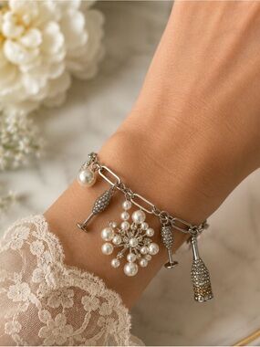 Kate Spade New York Pearl & Pavé Celebration Charm Bracelet NWT Silver Tone